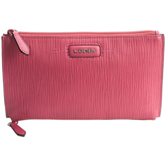 Lodis Fucshia Lani Double-Zip Leather Pouch with RFID Protection